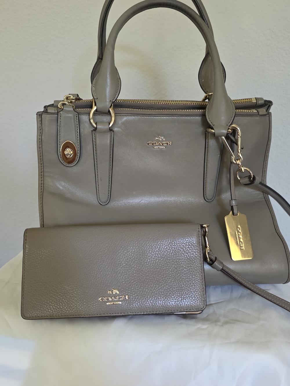 COACH Taupe Leather Satchel and Wallet Set